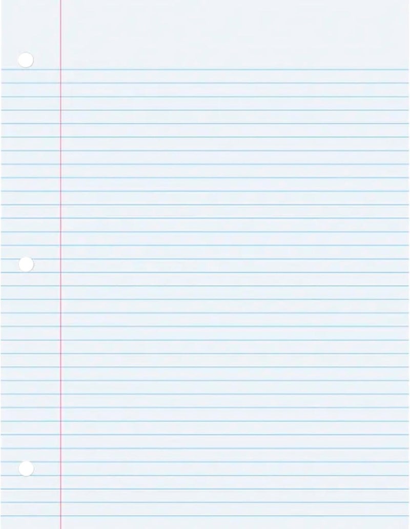 School Smart 3-Hole Punched Filler Paper w/Red Margin, 8-1/2 x 11 Inches, College Ruled, 200 Sheets, White - Image 1